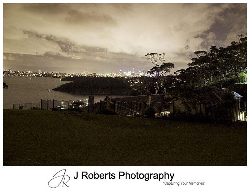 City skyline at night from Georges Heights Mosman - sydney wedding photography 